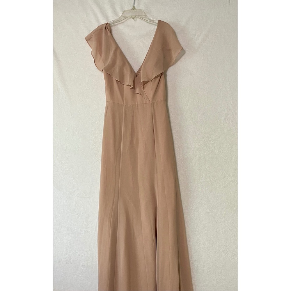 Jenny Yoo Collection Blush Pink Chiffon Ruffle Flutter Sleeve Maxi Dress 4